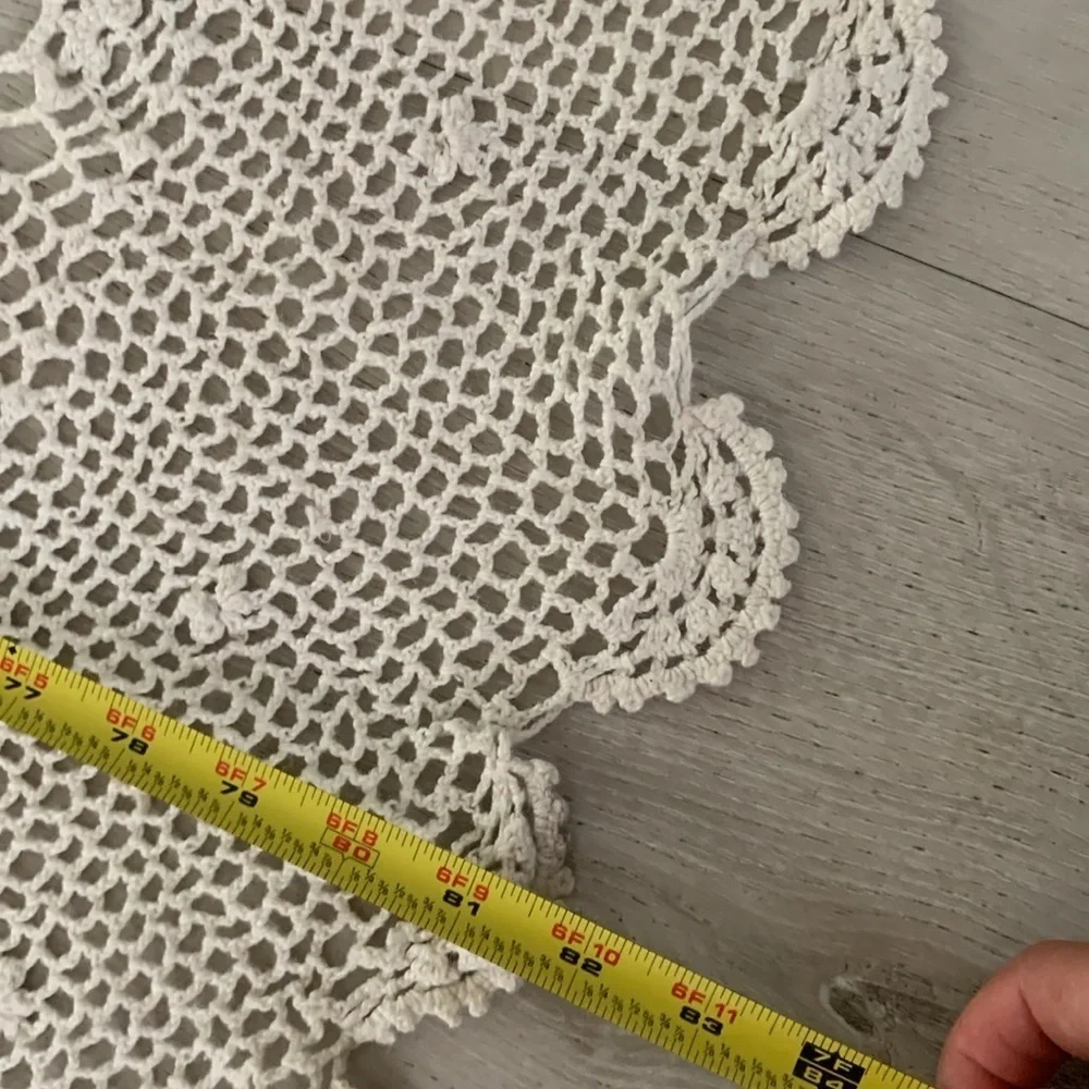 Vintage Hand Crochet Lace Bedspread Coverlet Afghan table cover blanket‎ cream
